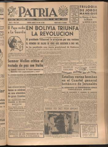 'Patria : diario de Falange Española Tradicionalista y de las J.O.N.S.' - Año XI Número 3007 - 1946 julio 23