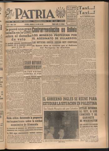 'Patria : diario de Falange Española Tradicionalista y de las J.O.N.S.' - Año XI Número 3008 - 1946 julio 24