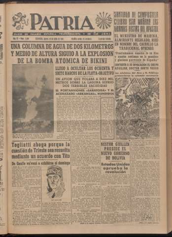 'Patria : diario de Falange Española Tradicionalista y de las J.O.N.S.' - Año XI Número 2ed_3009 - 1946 julio 25