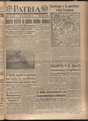 'Patria : diario de Falange Española Tradicionalista y de las J.O.N.S.' - Año XI Número 3009 - 1946 julio 25
