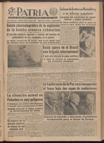 'Patria : diario de Falange Española Tradicionalista y de las J.O.N.S.' - Año XI Número 2ed_3010 - 1946 julio 26