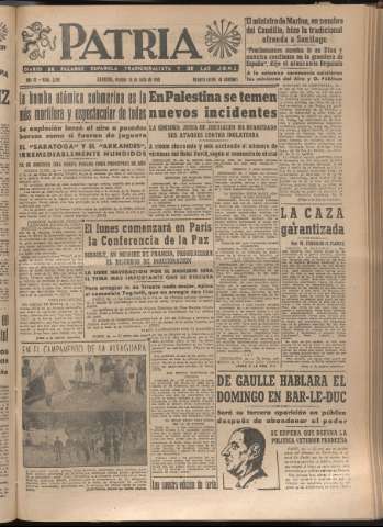 'Patria : diario de Falange Española Tradicionalista y de las J.O.N.S.' - Año XI Número 3010 - 1946 julio 26