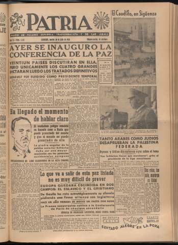 'Patria : diario de Falange Española Tradicionalista y de las J.O.N.S.' - Año XI Número 3013 - 1946 julio 30