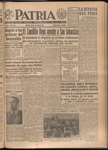 'Patria : diario de Falange Española Tradicionalista y de las J.O.N.S.' - Año XI Número 3015 - 1946 agosto 1