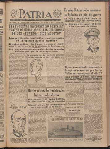'Patria : diario de Falange Española Tradicionalista y de las J.O.N.S.' - Año XI Número 2ed_3017 - 1946 agosto 3