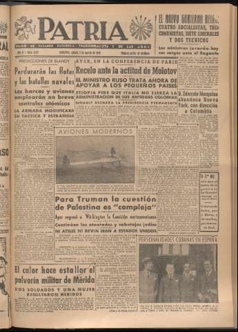 'Patria : diario de Falange Española Tradicionalista y de las J.O.N.S.' - Año XI Número 3017 - 1946 agosto 3