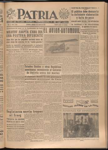 'Patria : diario de Falange Española Tradicionalista y de las J.O.N.S.' - Año XI Número 3018 - 1946 agosto 4