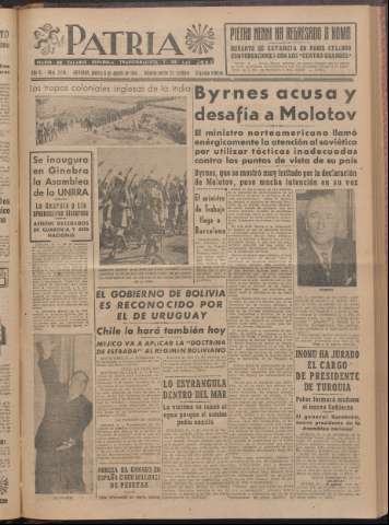 'Patria : diario de Falange Española Tradicionalista y de las J.O.N.S.' - Año XI Número 2ed_3019 - 1946 agosto 6