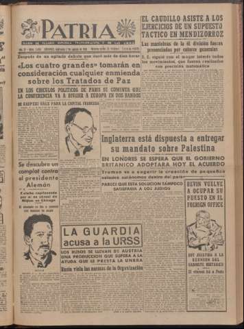 'Patria : diario de Falange Española Tradicionalista y de las J.O.N.S.' - Año XI Número 2ed_3020 - 1946 agosto 7