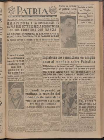 'Patria : diario de Falange Española Tradicionalista y de las J.O.N.S.' - Año XI Número 2ed_3021 - 1946 agosto 8
