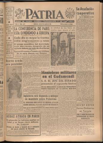 'Patria : diario de Falange Española Tradicionalista y de las J.O.N.S.' - Año XI Número 3021 - 1946 agosto 8
