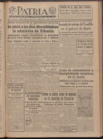 'Patria : diario de Falange Española Tradicionalista y de las J.O.N.S.' - Año XI Número 2ed_3023 - 1946 agosto 10