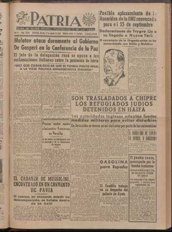 'Patria : diario de Falange Española Tradicionalista y de las J.O.N.S.' - Año XI Número 2ed_3025 - 1946 agosto 13