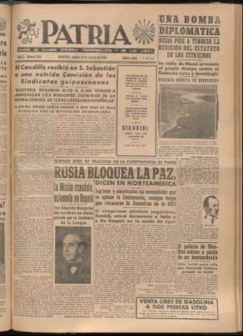 'Patria : diario de Falange Española Tradicionalista y de las J.O.N.S.' - Año XI Número 3025 - 1946 agosto 13