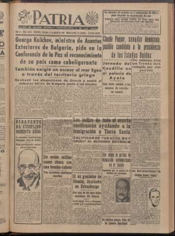 'Patria : diario de Falange Española Tradicionalista y de las J.O.N.S.' - Año XI Número 2ed_3026 - 1946 agosto 14