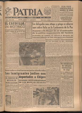 'Patria : diario de Falange Española Tradicionalista y de las J.O.N.S.' - Año XI Número 3026 - 1946 agosto 14