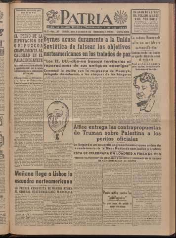 'Patria : diario de Falange Española Tradicionalista y de las J.O.N.S.' - Año XI Número 2ed_3027 - 1946 agosto 15