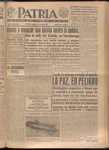 'Patria : diario de Falange Española Tradicionalista y de las J.O.N.S.' - Año XI Número 3030 - 1946 agosto 18
