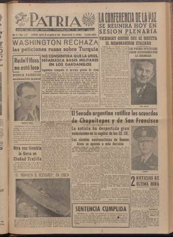 'Patria : diario de Falange Española Tradicionalista y de las J.O.N.S.' - Año XI Número 2ed_3031 - 1946 agosto 20