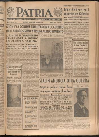 'Patria : diario de Falange Española Tradicionalista y de las J.O.N.S.' - Año XI Número 3031 - 1946 agosto 20