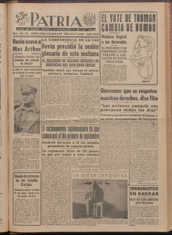 'Patria : diario de Falange Española Tradicionalista y de las J.O.N.S.' - Año XI Número 2ed_3032 - 1946 agosto 21