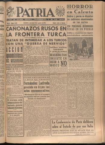 'Patria : diario de Falange Española Tradicionalista y de las J.O.N.S.' - Año XI Número 3032 - 1946 agosto 21