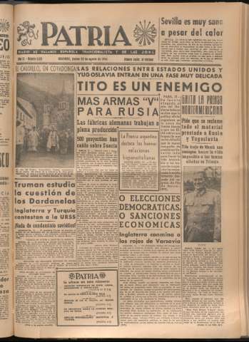 'Patria : diario de Falange Española Tradicionalista y de las J.O.N.S.' - Año XI Número 3033 - 1946 agosto 22