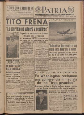'Patria : diario de Falange Española Tradicionalista y de las J.O.N.S.' - Año XI Número 2ed_3034 - 1946 agosto 23