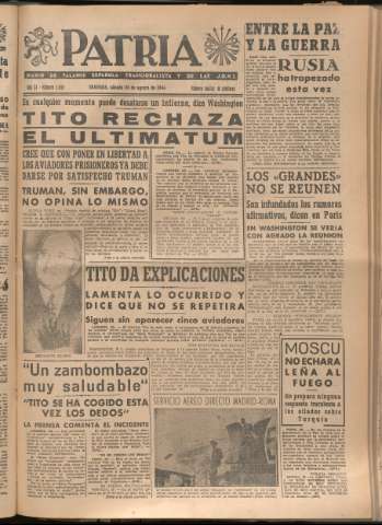 'Patria : diario de Falange Española Tradicionalista y de las J.O.N.S.' - Año XI Número 3035 - 1946 agosto 24