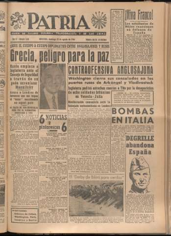 'Patria : diario de Falange Española Tradicionalista y de las J.O.N.S.' - Año XI Número 3036 - 1946 agosto 25
