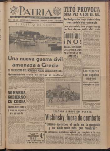 'Patria : diario de Falange Española Tradicionalista y de las J.O.N.S.' - Año XI Número 2ed_3037 - 1946 agosto 27