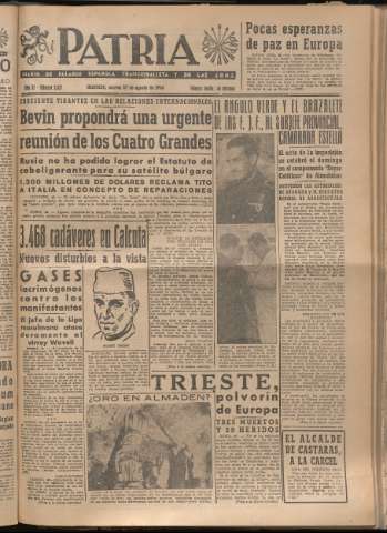 'Patria : diario de Falange Española Tradicionalista y de las J.O.N.S.' - Año XI Número 3037 - 1946 agosto 27