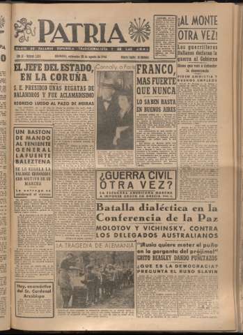 'Patria : diario de Falange Española Tradicionalista y de las J.O.N.S.' - Año XI Número 3038 - 1946 agosto 28