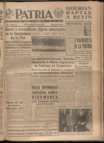 'Patria : diario de Falange Española Tradicionalista y de las J.O.N.S.' - Año XI Número 3039 - 1946 agosto 29