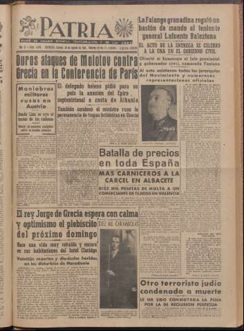 'Patria : diario de Falange Española Tradicionalista y de las J.O.N.S.' - Año XI Número 2ed_3040 - 1946 agosto 30