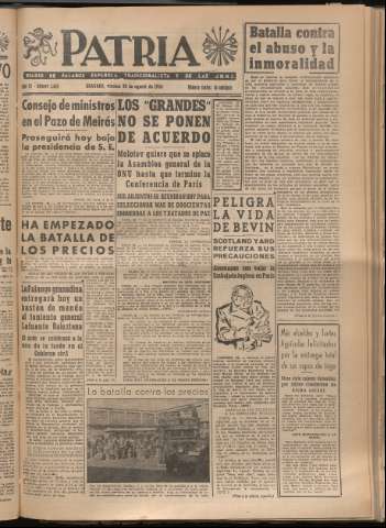 'Patria : diario de Falange Española Tradicionalista y de las J.O.N.S.' - Año XI Número 3040 - 1946 agosto 30