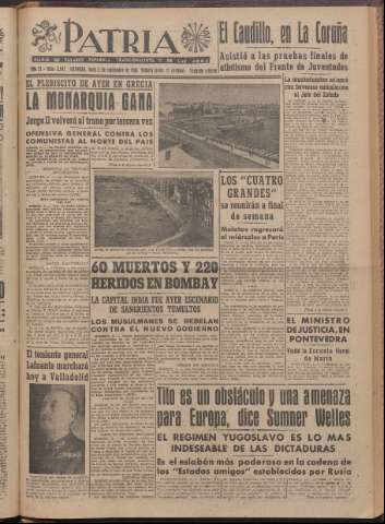 'Patria : diario de Falange Española Tradicionalista y de las J.O.N.S.' - Año XI Número 2ed_3042 - 1946 septiembre 2