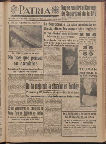 'Patria : diario de Falange Española Tradicionalista y de las J.O.N.S.' - Año XI Número 2ed_3043 - 1946 septiembre 3