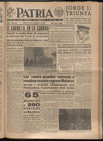 'Patria : diario de Falange Española Tradicionalista y de las J.O.N.S.' - Año XI Número 3043 - 1946 septiembre 3