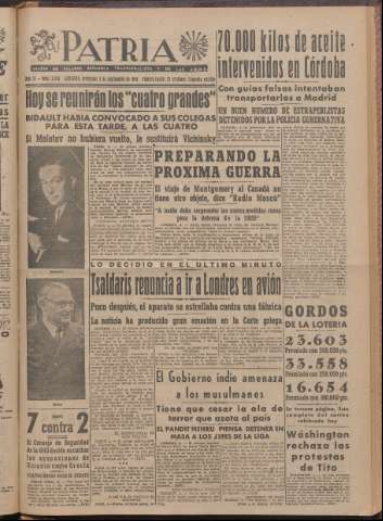 'Patria : diario de Falange Española Tradicionalista y de las J.O.N.S.' - Año XI Número 2ed_3044 - 1946 septiembre 4