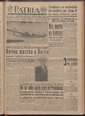 'Patria : diario de Falange Española Tradicionalista y de las J.O.N.S.' - Año XI Número 2ed_3045 - 1946 septiembre 5
