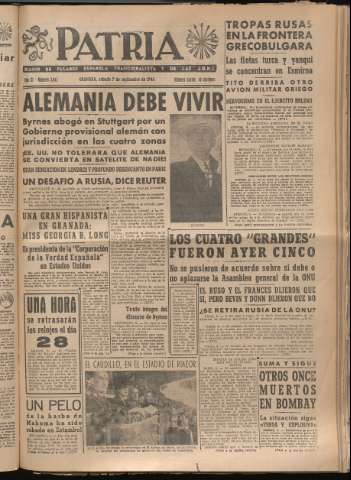 'Patria : diario de Falange Española Tradicionalista y de las J.O.N.S.' - Año XI Número 3047 - 1946 septiembre 7