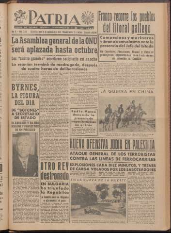 'Patria : diario de Falange Española Tradicionalista y de las J.O.N.S.' - Año XI Número 2ed_3048 - 1946 septiembre 9