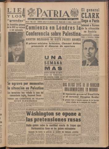 'Patria : diario de Falange Española Tradicionalista y de las J.O.N.S.' - Año XI Número 2ed_3049 - 1946 septiembre 10