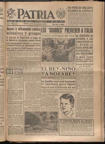 'Patria : diario de Falange Española Tradicionalista y de las J.O.N.S.' - Año XI Número 3049 - 1946 septiembre 10