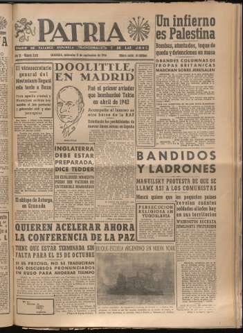'Patria : diario de Falange Española Tradicionalista y de las J.O.N.S.' - Año XI Número 3050 - 1946 septiembre 11
