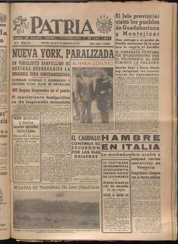'Patria : diario de Falange Española Tradicionalista y de las J.O.N.S.' - Año XI Número 3051 - 1946 septiembre 12
