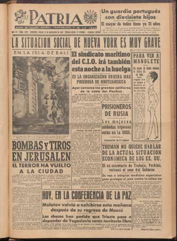'Patria : diario de Falange Española Tradicionalista y de las J.O.N.S.' - Año XI Número 2ed_3052 - 1946 septiembre 13