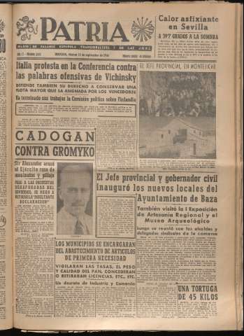 'Patria : diario de Falange Española Tradicionalista y de las J.O.N.S.' - Año XI Número 3052 - 1946 septiembre 13