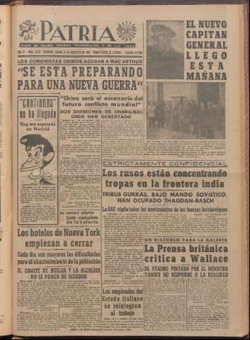 'Patria : diario de Falange Española Tradicionalista y de las J.O.N.S.' - Año XI Número 2ed_3053 - 1946 septiembre 14